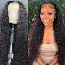 30 40 inch deep wave frontal wig human hair 13x4 curly lace front wig full transparent hd lace 180, 26인치