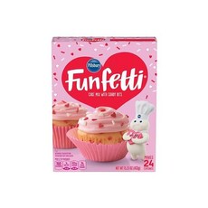 1+1 Funfetti 케이크 믹스 2개와 캔디 하트 조각이 들어 있는 팩 각각 최대 24개의 컵케이크 구성