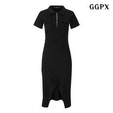 GGPX 투포켓 카라 밑단 절개 집업 반팔 원피스 (GOBOW009D)