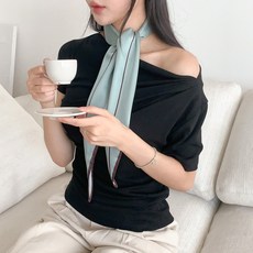 블루씨티 다이아 크로싱 라인 실크 새틴 쁘띠 머플러 스카프