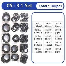 NBR 블랙 O링 고무 가스켓 키트 니트릴 고압 부탄올 스페이서 내유성 와셔, [05] 3.1mm 100pcs, 1개