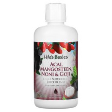 LifeTime Vitamins Life's basic 4-In-1 슈퍼프루트 주스 블렌드 아사이 망고스틴 노니 고지 946ml (32온스), 1개