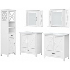Bush Furniture 부시 가구 키 웨스트 욕실 더블 세면대 세트 싱크대 약장 및 린넨 타워 64W 드리프트 우드 그레이, White Ash 미국직구, 1개