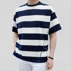 지오송지오 ZWS41841 네이비 단가라 스트라이프 리버스 코일 지퍼 반팔 티셔츠 (오버핏 2Color) ZWS41840 핑크