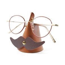롤시 가죽 콧수염 돋보기 안경 거치대 선글라스 받침대, 브라운+코코아