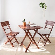 벤트리 원목 접이식 카페 테이블 베이직 세트 (테이블1+의자2) 2color, 브라운