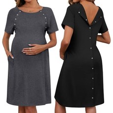 Huukeay 2 Pack Women's Cotton Labor Delivery Nursing Gown for Hospital 3 In1 Maternity Short Sleeve