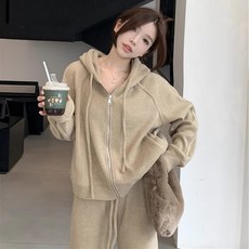 봄 가을 여성 패션 헐렁한 지퍼 후드티+긴 바지 임산부 세트 레저 외출 투피스 홈웨어