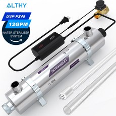 자동급수기 자동급식기 ALTHY 집 전체 UV 자외선 물 살균기 시스템 필터 정수기 스마트 유량 제어 스위치 스테인리스 스틸 12GPM, 1.미국 100V240V, 1개