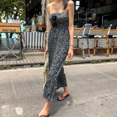 발리비키 스모킹 꽃 주름 원피스