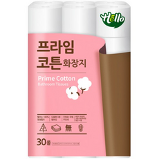 헬로 프라임코튼 3겹 천연펄프 롤화장지 30m, 4개