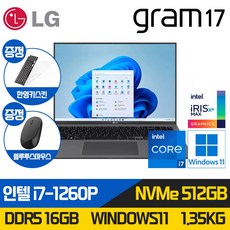  LG 17인치 그램 초경량 노트북 12세대 i7 512GB RAM16G WIN11 포함 17Z90Q 노트북, 그레이, 코어i7, 16GB, WIN11 Home 