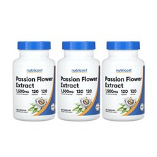 패션 플라워 천연 수면 보조제 1500mg 120캡슐 무 멜라토닌영양제, 3개, 120정