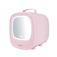 Windee 미니 냉장고 멀티 화장품 냉장고 6L 용량 차량용 가정용 LED 거울 냉온 2가지 모드 겸용, 핑크