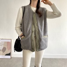 여성 덤블 누빔 양면 베스트 뽀글이 조끼 (블랙 카키 크림)