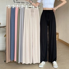 여성 와이드 쿨 팬츠 허리 밴딩 냉감 바지 홈웨어 트레이닝