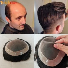 남성용 Toupee 내구성 130 밀도 가발 천연 헤어 모노 및 레이스 베이스 인도 실제 인모 가발 교체 시스템 유닛