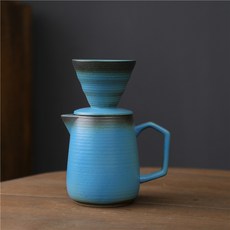 도자기 커피 필터 세라믹 컵 V60 커피 입문 핸드드립 세트, 블루, 620ml, 1개