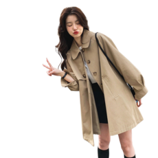 Baocn 여자 트렌치 코트 미디움 벌룬 소매 바람막이 23807