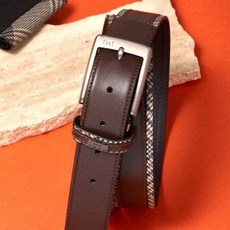 [정품] 닥스 DBBE4F722W3 [비조벨트][CHECK] 다크브라운 투 체크라인 스트랩&고리 소가죽 벨트 고급스러움 선물