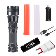  카릭스 충전식 LED 후레쉬 경광봉 작업등 풀세트 랜턴 손전등 써치 라이트 CL-P3700z, CL-P3700z+26650+USB충전기2A 
