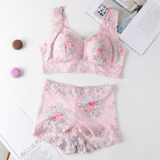 뚱뚱 한 여자 브 라 큰 사이즈 나시 속옷 슬 림 사이즈 얇 은 보 디 라인 브 라 조끼 식 제로 구속 튜브 요가 요가 스포츠 수면 건강 속옷 여자 플러스 핑크색 세트 (가슴 + 팬티) L