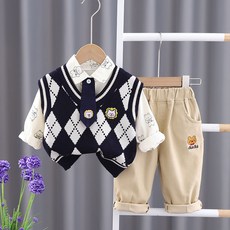 키즈송이 남아 상하바지 3종 세트복 조끼 셔츠 바지 봄 가을 세트복 어린이 옷 세트 아동복