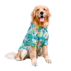 Harikaji 강아지 하와이안 셔츠 여름 반려동물 옷 대형견 멋진 코스튬 해변 티셔츠 중형견용(블루 4XL)