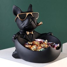 프렌치 불독 강아지 보관함 장식품 출입문 현관 신발 캐비닛 키 데스크탑 휴대 전화 원격 제어, 시원하고 잘생긴 강아지 트레이 오렌지
