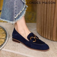 론데즈메종
 [론데즈메종]여성 유니크 양가죽 스웨이드 금장 버클 플랫 가죽 컬러 캐쥬얼 로퍼 단화