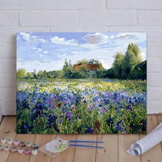 그림 그리기 풍경 꽃밭 취미 집콕 액자 인테리어 집순이 DIY 키트, 60×75cm, 꽃밭 퍼플 라임(대형)