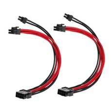 FWT 2x 비디오 카드 6 + 2- 핀 PCIe 케이블 연장 11.81in / 30cm 슬리브 블랙 u0026 레드, 1개