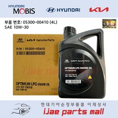 현대 모비스 기아 순정 OPTIMUM LPG전용 엔진오일 4L(0530000410) SAE 10W-30, 10w30, 1개