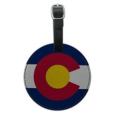 더 많은 그래픽 Colorado State Flag 라운드 가죽 러 기지 ID 태그 수트 케이스 기내 수하물 블랙