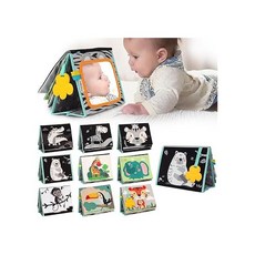 Tummy Time Mirror for Babies - High Contrast Book with Large Stimulating Baby Safe Mirror & Silicon, one option, one option, 1개