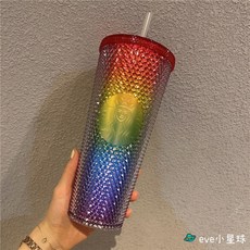 스타벅스 2021 여름 md 지압 텀블러 지압텀 스터드 무지개 레인보우 플라스틱 반짝이 대용량 710ml, 레인보우 큐빅 컬러 플라스틱 710ml