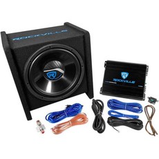 Rockville 록빌 RV12.1C 600w 12인치 적재 차량 서브우퍼 인클로저 모노 앰프 키트 블랙, 1개