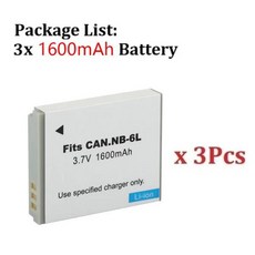 캐논 호환 파워 샷 카메라용 배터리 NB 6L IXUS 310 SX240 HS 95 1600mAh