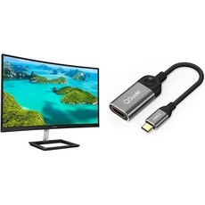 필립스 272E1CA 27 커브드 프레임리스 모니터 풀 HD 1080P 100 sRGB 적응형 동기화 스피커 QGeeM USB CHDMI 어댑터 4K 케이블 TypeCHDMI, 27 in Full HD, E10 Line | Curved_Monitor + Ad