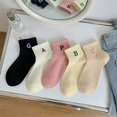 [5개1세트]워더미 데일리 무지 알파벳자수 봄여름 학생 골지 단목 양말 W876