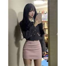 여성용 가을 겨울 신작 한복 숏 블레이저 셔츠 하이 웨이스트 힙 커버 짧은 스커트