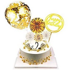 6 Pieces Gold Happy Birthday Cake Topper Acrylic Cupcake Topper Confet, 상세내용참조