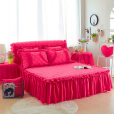 침대커버레이스 공주풍 쓰리피스 프릴 침대커버, 2.0×2.2미터침대스커트+베개커버2개+침대커버, 옵션6