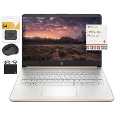 HP 최신 14인치 HD 초경량 얇은 노트북 쿼드 코어 인텔 셀러론 프로세서 4GB RAM 128GB 64GB eMMC SD WiFi 최대 11시간 윈도우 11 S 오피스 365, 2) 4GB RAM  128GB Storage  로즈