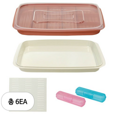 씨밀렉스 김밥 재료 보관용기 + 쟁반형 뚜껑 + 김밥말이 + 김밥트레이 랜덤 발송 2p, 6세트, 피치 코랄