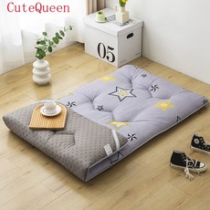 CuteQueen 접이식 1인용침대 매트리스 수면 떡실신 기숙사 2층침대, 라이트 블루-럭키 불가사리, 1.8*2 표준 더블