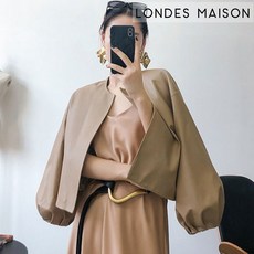 론데즈메종
 [론데즈메종]여성 리얼 양가죽 베이직 노카라 퍼프소매 루즈핏 크롭 가죽 자켓