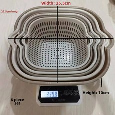 가정 주방 과일 및 야채 세척 대야 세트 이중 레이어 배수 바구니 거실 보관 6, 그레이와 화이트 [대 6 장], 1개