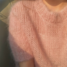 루즈핏니트 모헤어 스웨터 여성 반팔 니트 복고풍 스타일 매우 요정 풀오버