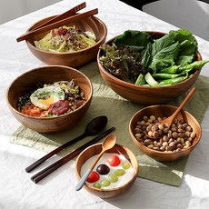 아카시아 나무 원형 그릇 원목 우드 캠핑 요거트 샐러드 볼 식기, 아카시아 S사이즈, 1개